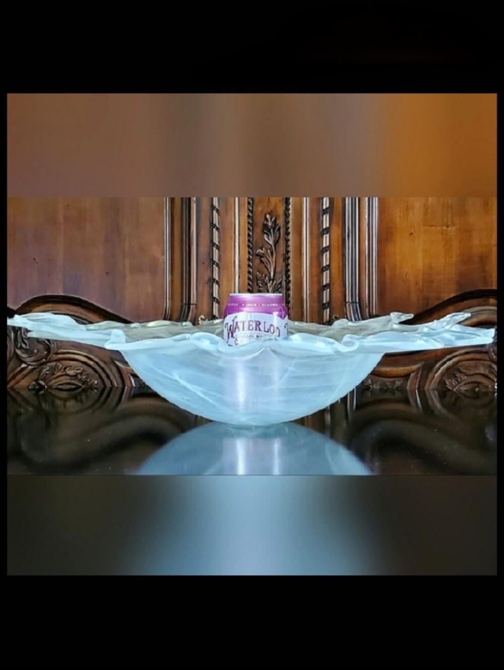 Huge 19 1/2" Helios ☀️ Sun Art Glass Clear White Light Gray Centerpiece Bowl EUC - Picture 4 of 9